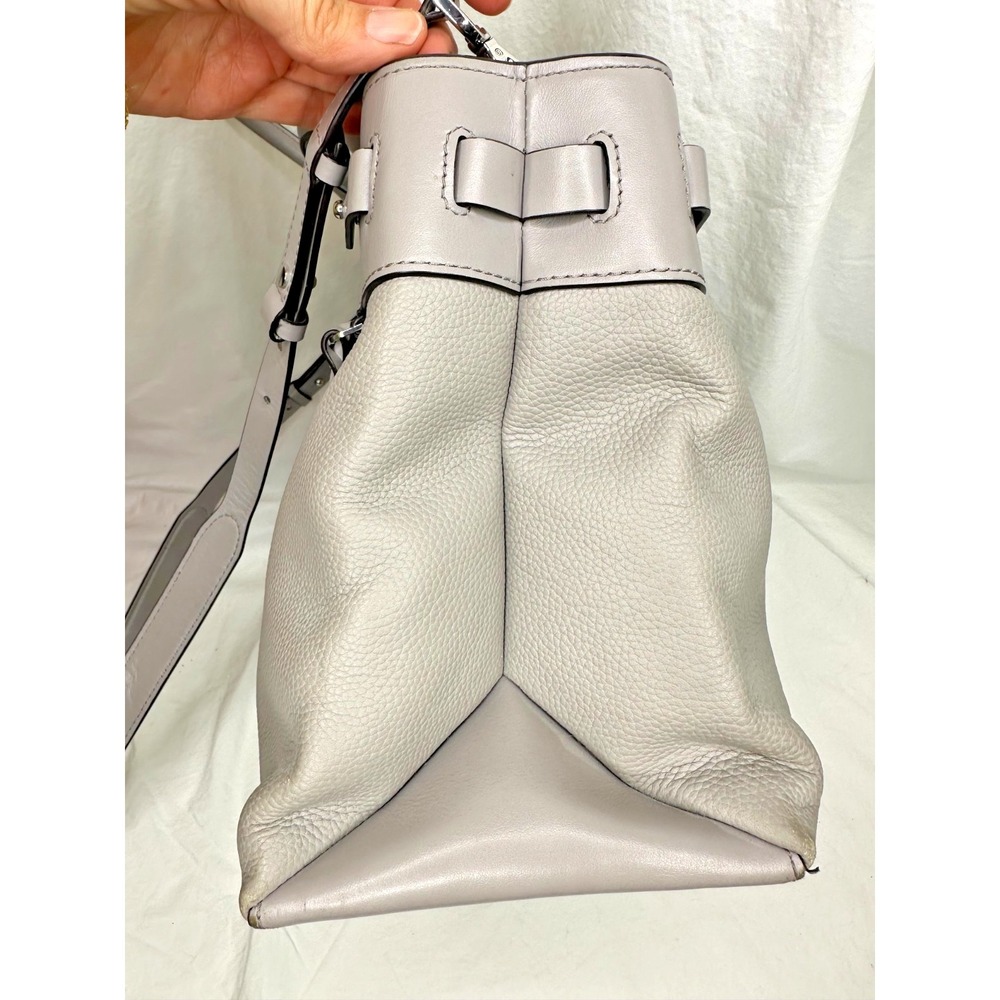 Michael Kors Gramercy Pearl Grey Leather Large Satchel Multipocket Purse - Picture 7 of 16